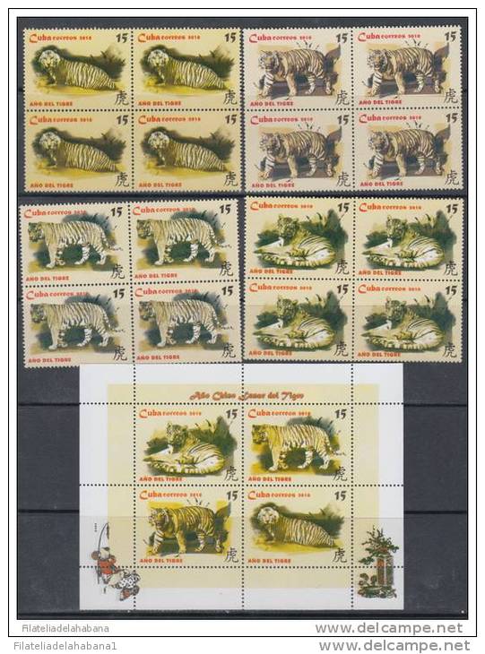 2010.58 CUBA 2010 MNH. AÑO DEL TIGRE. CHINA. BLOQUE DE 4 + 1 FORMATO. CHINA MOON YEAR - Neufs