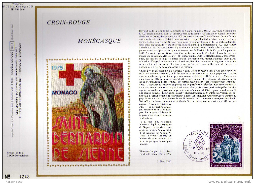 Feuillet Tirage Limité CEF 79 45 Soie Croix-rouge Monégasque Saint Bernardin De Sienne - Briefe U. Dokumente