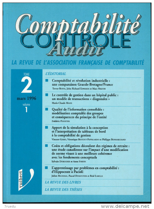 Comptabilité Controle Audit Revue De L'association Française De Comptabilité 1996 9782711734023 - 18 Años Y Más