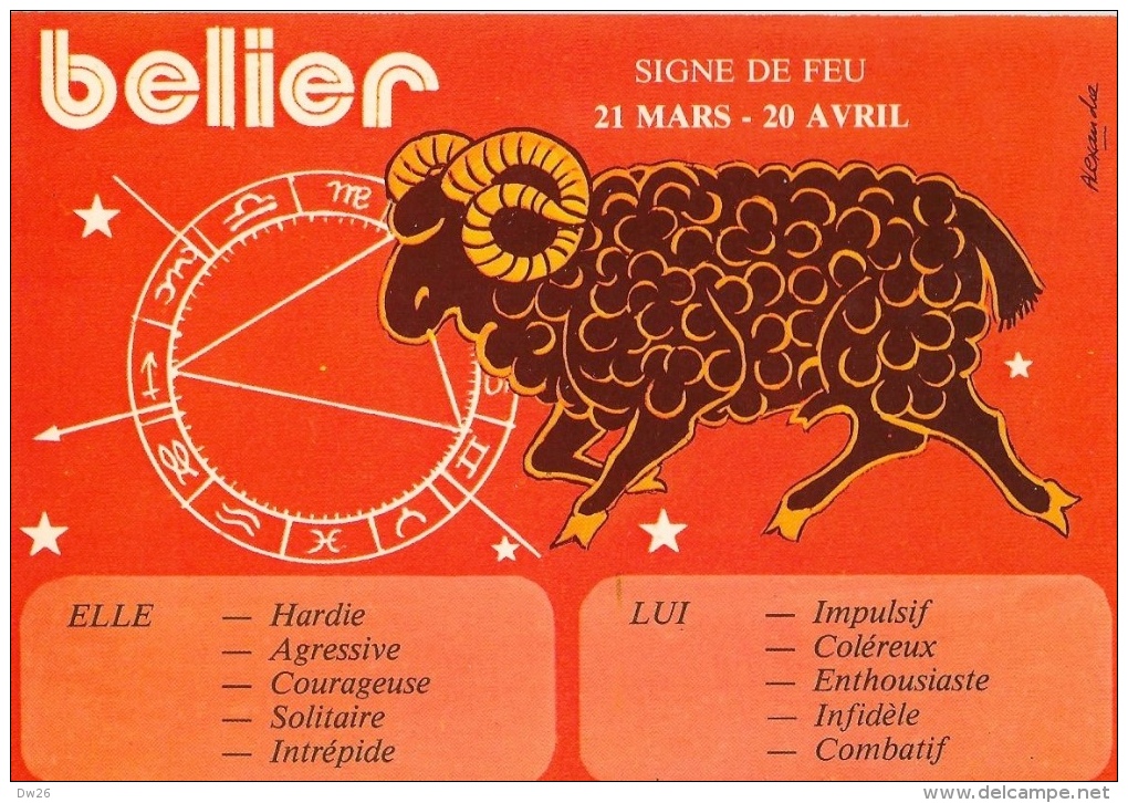 Signe Du Zodiac - Bélier - Signe De Feu - Carte Illustrée Par Alexandre Non Circulée - Astrologie