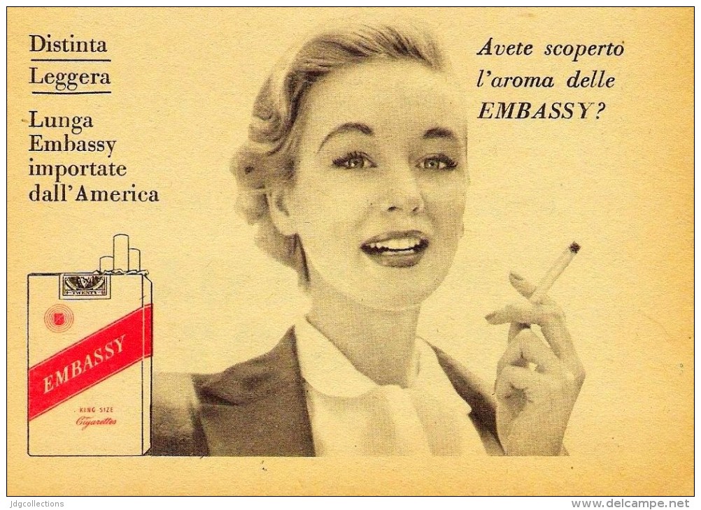 # EMBASSY CIGARETTES U.S.A. 1950s Advert Pubblicità Publicitè Reklame Sigarette Cigarrillos Zigaretten Tabak - Sonstige & Ohne Zuordnung