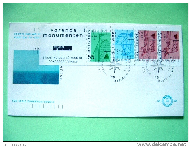Netherlands 1989 FDC Cover - Ships - Yacht - Fishing Boat - Booklet Pane With Label - Scott B646a = 4.75 $ - Brieven En Documenten