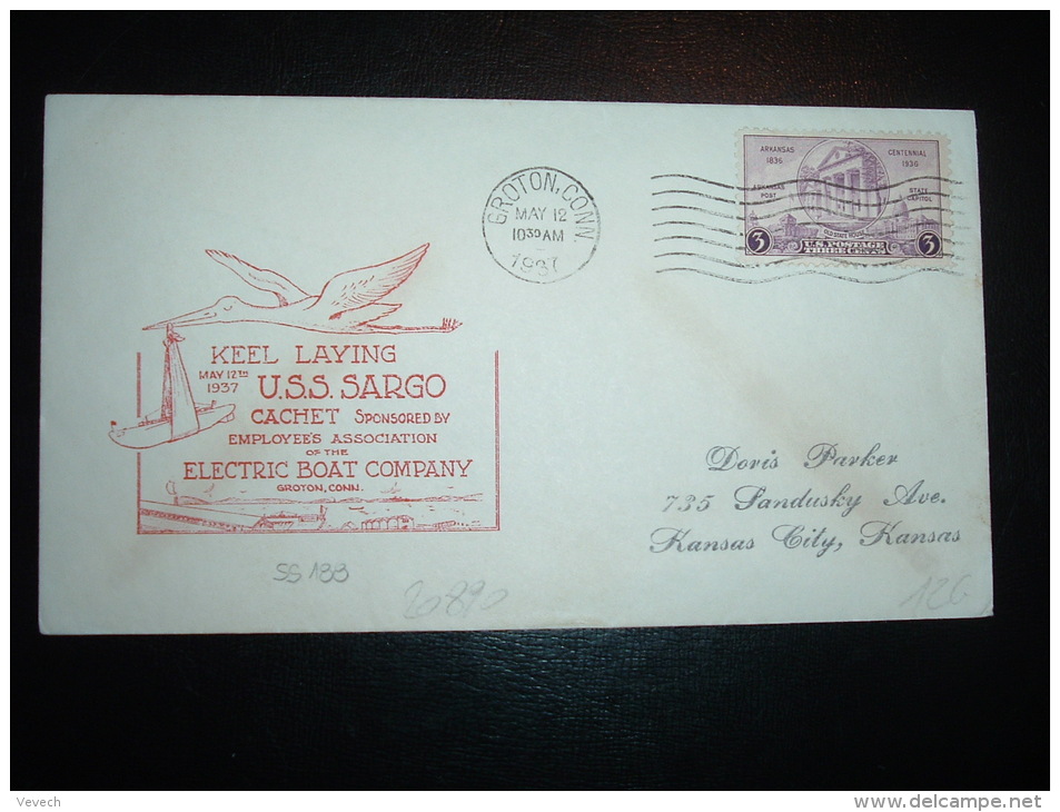 LETTRE TP USA 3C OBL.MEC. MAY 12 1937 GROTON, CONN. + U.S.S. SARGO + ELECTRIC BOAT COMPANY - Sottomarini