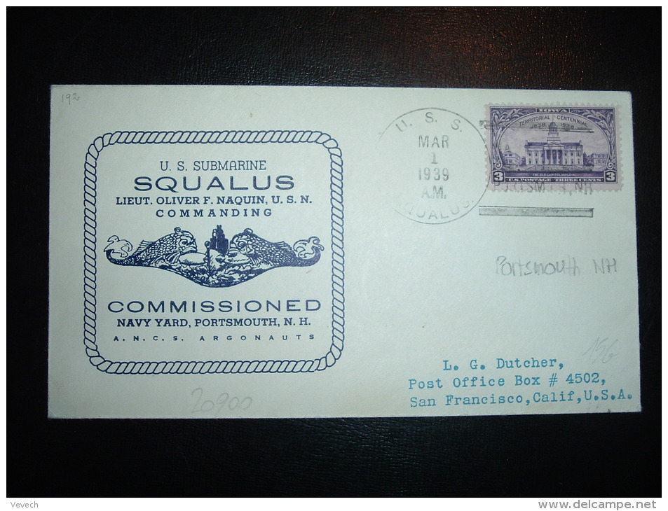 LETTRE TP USA 3C OBL.MEC. MAR 1 1939 U.S.S. SQUALUS + U.S. SUBMARINE SQUALUS - Sottomarini