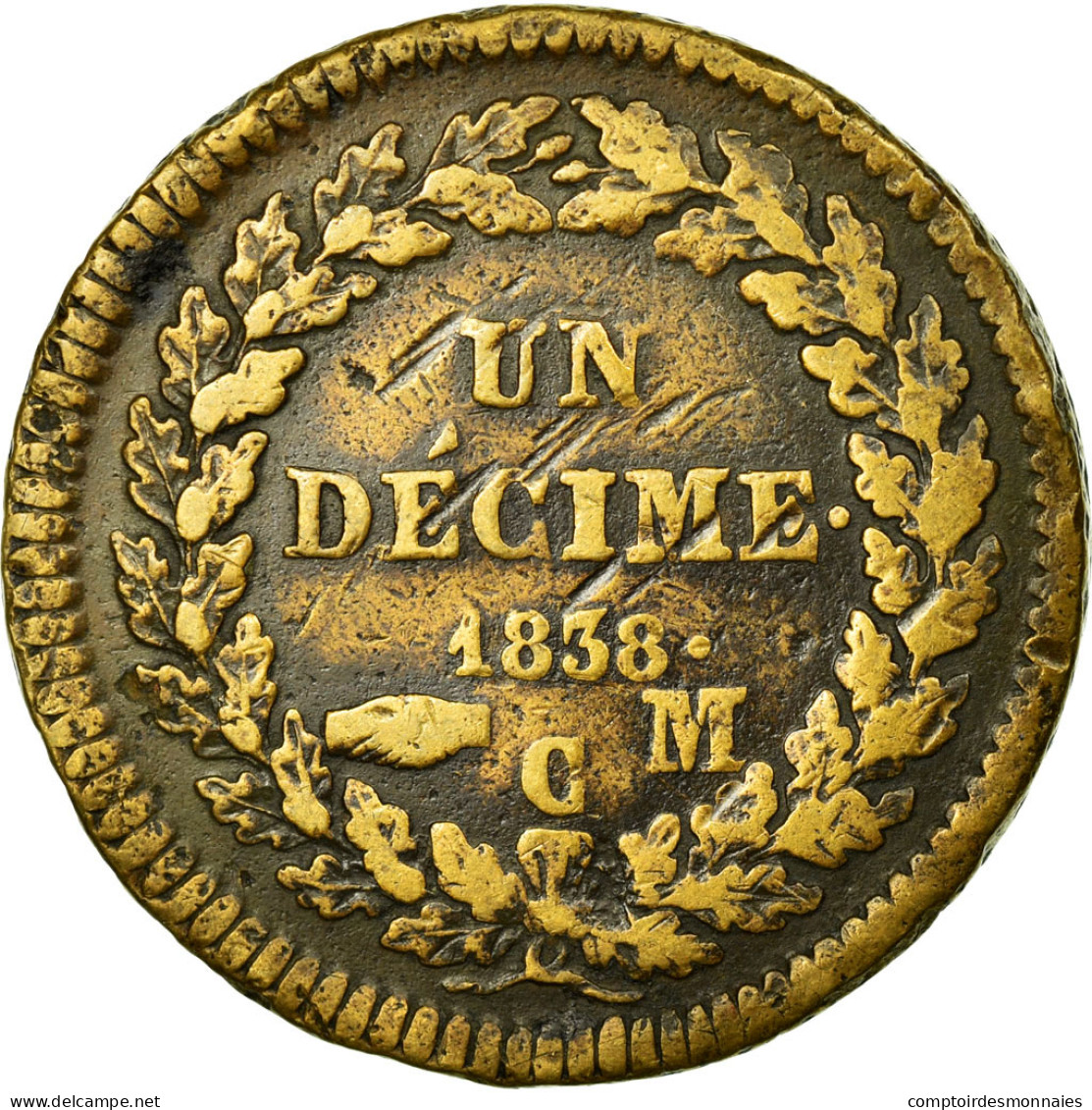 Monnaie, Monaco, Honore V, Decime, 1838, Monaco, TB, Cuivre, Gadoury:105 - 1819-1922 Honoré V, Charles III, Albert I