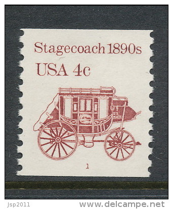 USA 1982 Scott # 1898A. Transportation Issue: Stagecoach 1890s, MNH (**) Block Tagged Single With P#1 - Rollenmarken (Plattennummern)