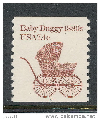 USA 1984 Scott # 1902. Transportation Issue: Baby Buuggy 1880s, MNH (**) Single P#2 - Ruedecillas (Números De Placas)