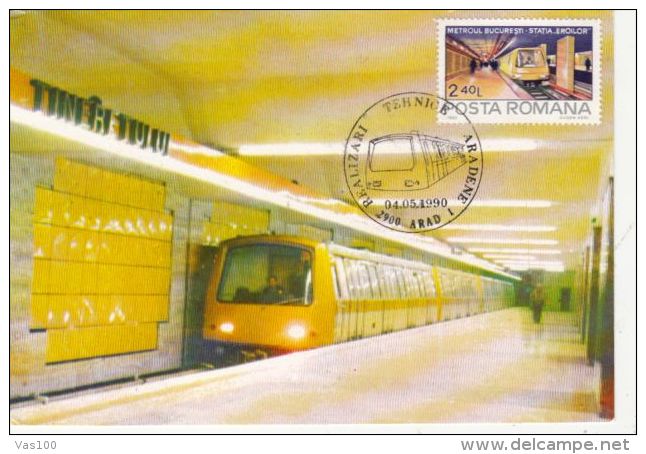 TRAINS, SUBWAY, BUCHAREST METRO NETWORK, STATION, CM, MAXICARD, CARTES MAXIMUM, 1990, ROMANIA - Tramways