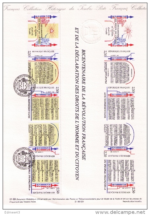 Document Philatélique Premier Jour, Bicentenaire Révolution Française Et Déclaration Des Droits De L´Homme, 1989 - Revolución Francesa