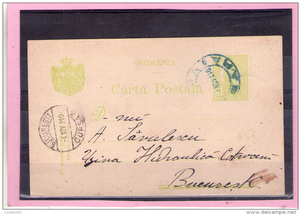 CARTA POSTALA / CAROL I  - Circulata 1910  Cu Francatura BUCURESTI - Storia Postale