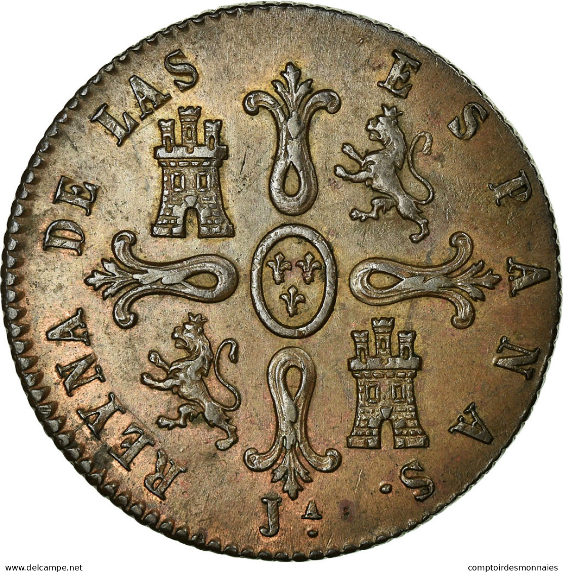 Monnaie, Espagne, Isabel II, 8 Maravedis, 1847, Jubia, SUP, Cuivre, KM:531.2 - Primi Conii