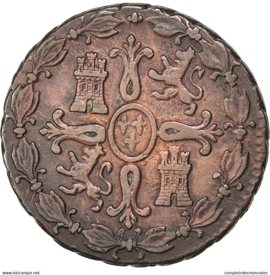 Monnaie, Espagne, Ferdinand VII, 8 Maravedis, 1825, Segovia, TTB, Cuivre - Primi Conii