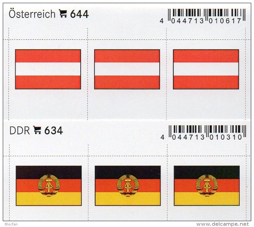 2x3 In Farbe Flaggen-Sticker Österreich+DDR 7€ Kennzeichnung Alben Karten Sammlung LINDNER 644+634 Flags Austria Germany - Sonstige & Ohne Zuordnung