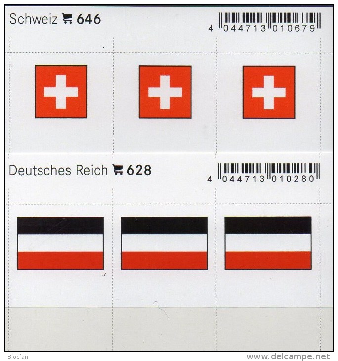 2x3 In Farbe Flaggen-Sticker Schweiz+DR 7€ Kennzeichnung Alben Karten Sammlungen LINDNER 628+646 Flag Helvetia III.Reich - Other & Unclassified