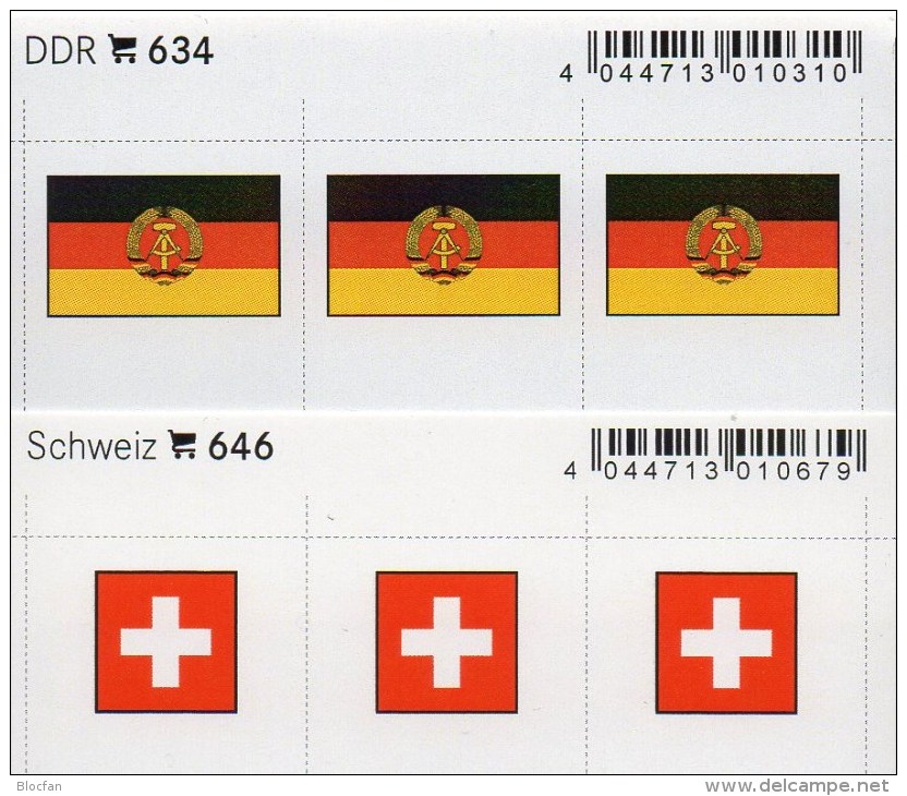 2x3 In Farbe Flaggen-Sticker Schweiz+DDR 7€ Kennzeichnung Alben Bücher Sammlungen LINDNER 634+646 Flags Helvetia Germany - Raritäten