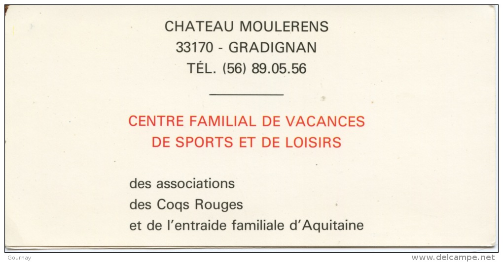 Gradignan En Aquitaine Centre Familial Vacances Chateau Moulerens : Coqs Rouges & Entraide Familiale) Carte Double 21X10 - Gradignan