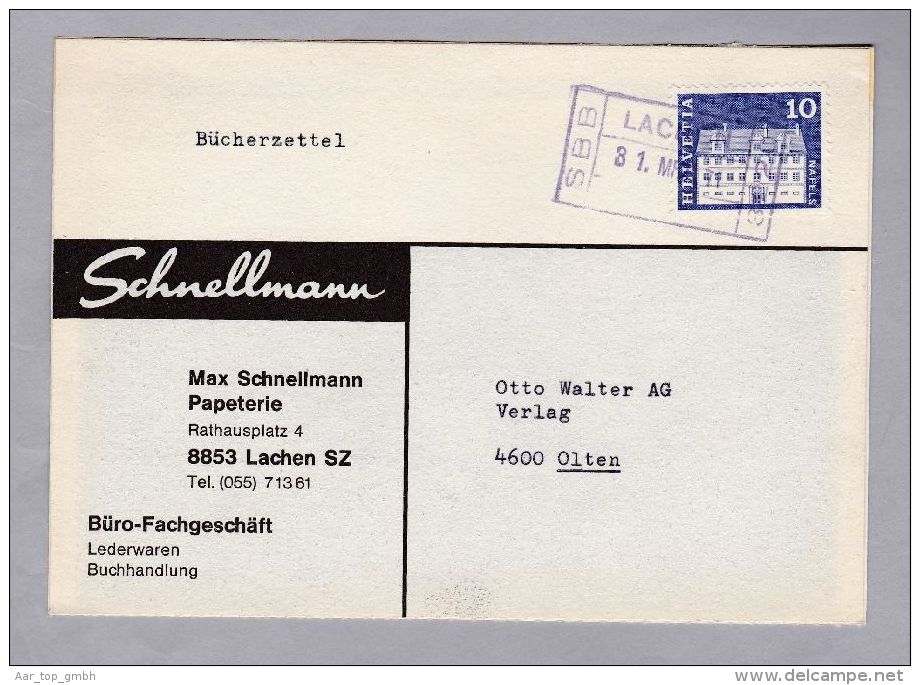 Heimat SZ LACHEN 1971-03-31 Bahnstations-Stempel Auf Bücherzettel - Bahnwesen