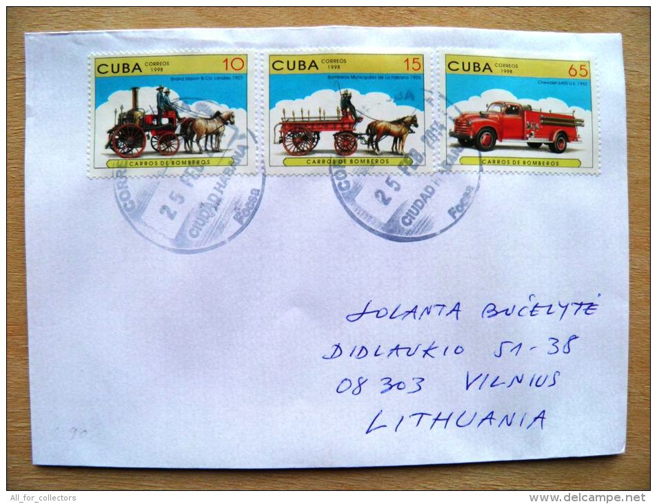 Postal Used Cover Sent  To Lithuania, Transport Auto Car Fire Firefighters - Brieven En Documenten