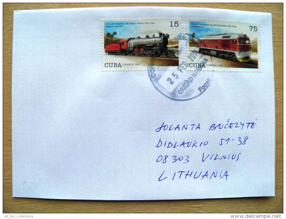 Postal Used Cover Sent  To Lithuania, Transport Train Locomotive 1997 - Brieven En Documenten
