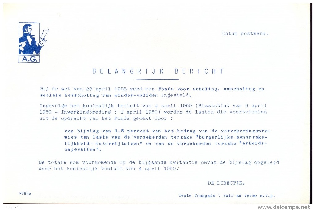 Factuur Facture Brief Lettre  - Verzekeringen AG - Bruxelles 1960 - Bank & Insurance