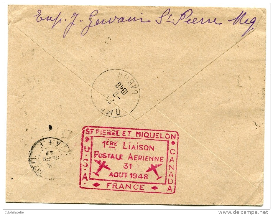 ST PIERRE ET MIQUELON FRANCE LIBRE  LETTRE RECOMMANDEE DEPART ST PIERRE ET MIQUELON 31-8-1948 POUR LE GABON - Covers & Documents