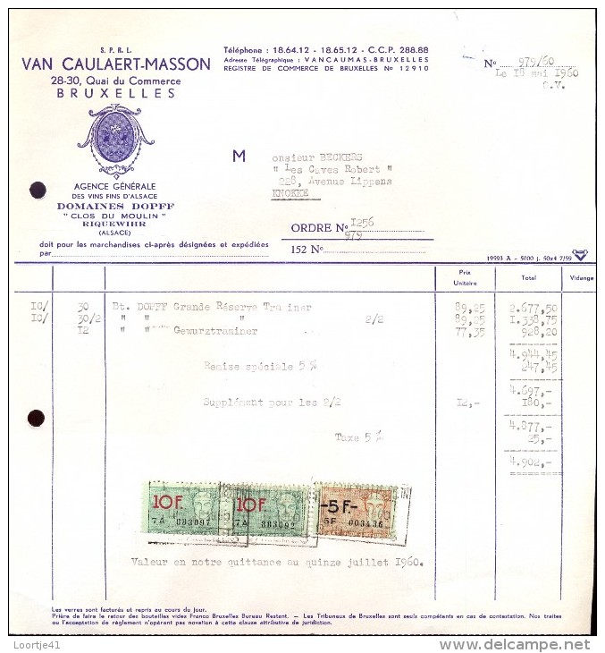 Factuur Facture Brief Lettre  - Vins Van Caulaert - Masson Bruxelles 1960 - 1950 - ...