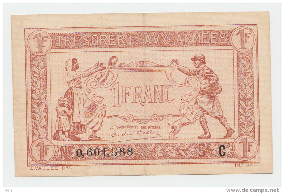 FRANCE 1 FRANC TRESORERIE AUX ARMEES 1917 VF++ P M2 - 1917-1919 Trésorerie Aux Armées