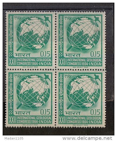 INDIA, 1964, Geological Congress., Geology, Globe, Study Of Earth History, Climate, Mineral, Rock,Blk  Of 4, MNH, (**) - Ongebruikt