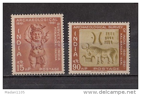 INDIA, 1961,Archaeological Survey, Indus Valley Seal, History, Animal Bull, Set 2 V,   MNH, (**) - Ongebruikt