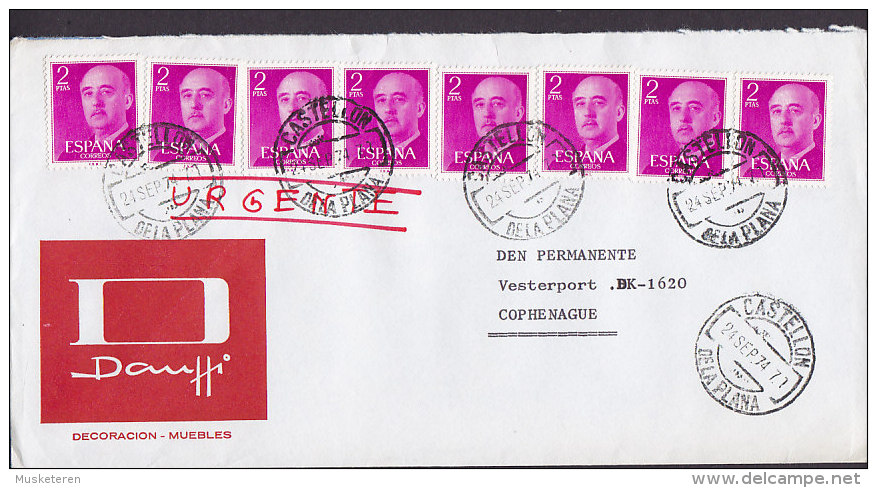 Spain DAMFFI Decoracion - Muebles Deluxe CASTELLON De La Plana 1974 Cover Letra 8x Franco Stamps URGENTE - Covers & Documents