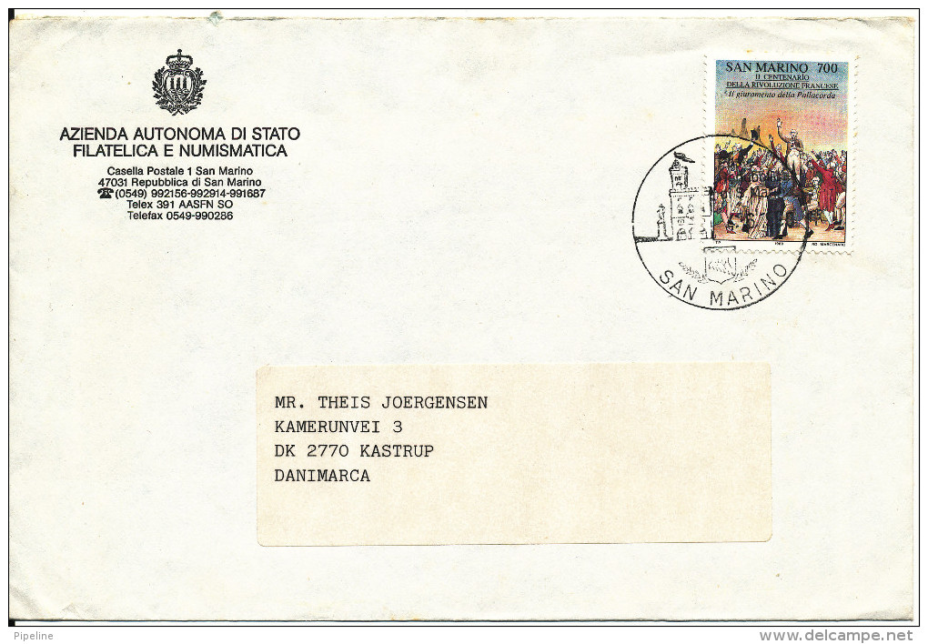 San Marino Cover Sent To Denmark 4-6-1990 Single Stamp - Storia Postale