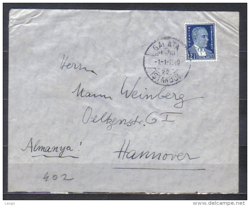 Turkey Censored Cover Posted 1.1. 1940 Galata Istambul  To Hannover - Brieven En Documenten