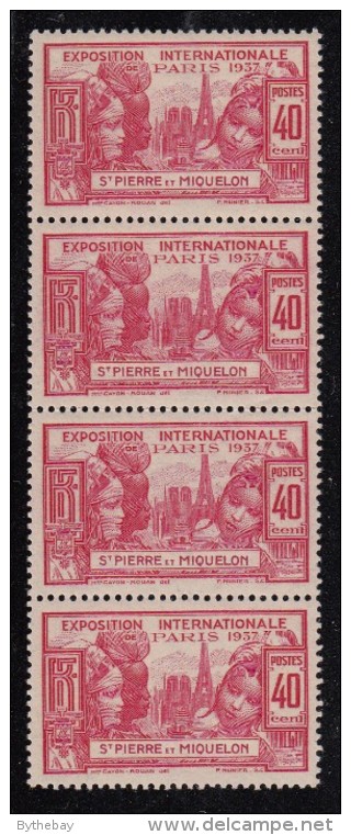 St Pierre Et Miquelon 1937 MNH Sc 167 40c Paris International Exposition Vertical Strip - Ungebraucht