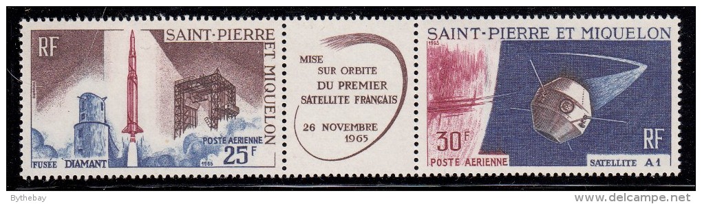 St Pierre Et Miquelon 1966 MH Scott #C31a Pair With Centre Label French Satellite A-1 - Nuovi