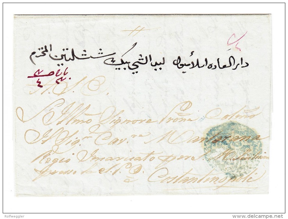 1841 Vorphila-Brief Von Tarsous Nach Constantinopel Mit Grünl. Arab Negativ Stempel "Im Name Der Post Von Adana" - ...-1858 Vorphilatelie