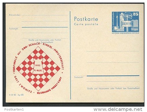 DDR P80-8a-83 C41  Postkarte PRIVATER ZUDRUCK Schach Zwönitz 1983 - Cartes Postales Privées - Neuves