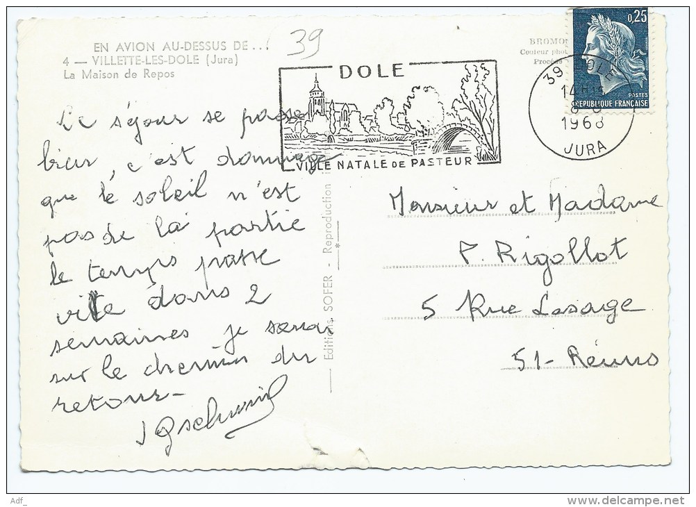 Van@ CPSM COLORISEE EN AVION AU DESSUS DE... VILLETTE LES DOLE, VUE AERIENNE SUR LA MAISON DE REPOS, JURA 39 - Sonstige & Ohne Zuordnung