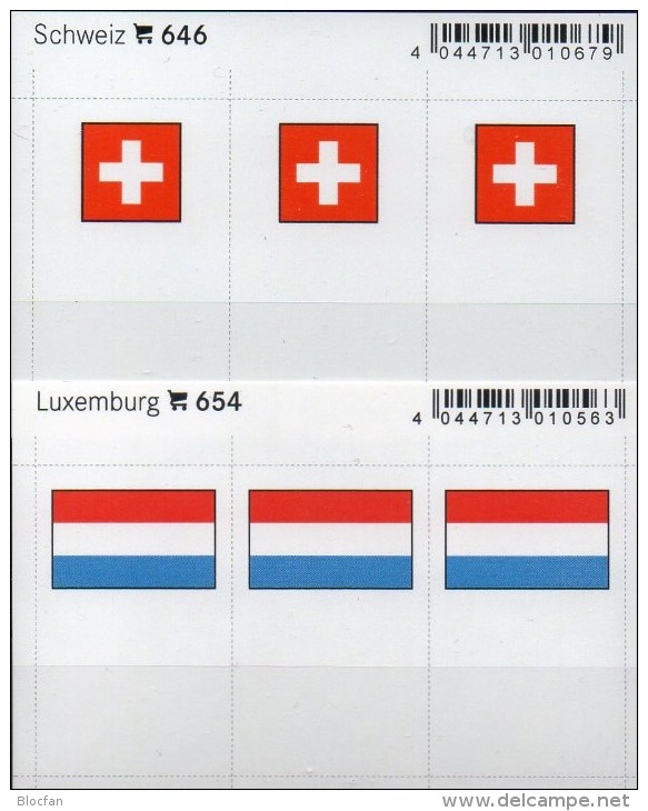 2x3 In Farbe Flaggen-Sticker Schweiz+Luxemburg 7€ Kennzeichnung Alben Karte Sammlung LINDNER 646+654 Luxembourg HELVETIA - Approval (stock) Cards