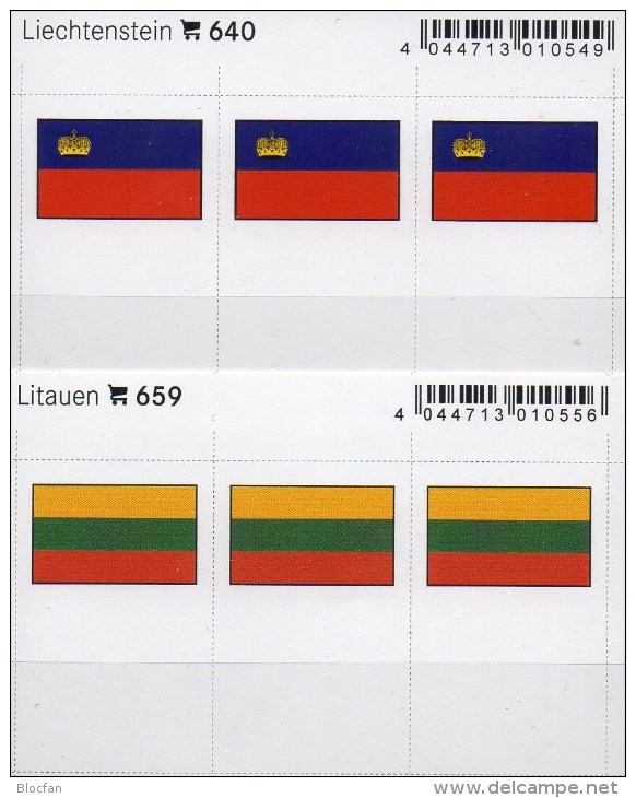 2x3 In Farbe Flaggen-Sticker Liechtenstein+ Litauen 7€ Kennzeichnung Alben Karten Sammlung LINDNER 640+659 FL LITHUANIA - Cartes De Classement