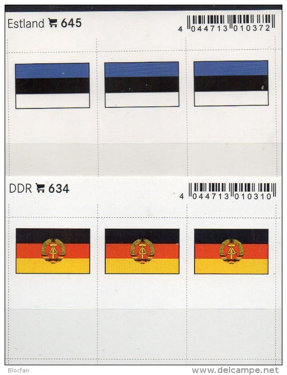 2x3 In Farbe Flaggen-Sticker Estland+DDR 7€ Kennzeichnung Von Alben Karten Sammlungen LINDNER 645+634 Flag Eesti Germany - Approval (stock) Cards