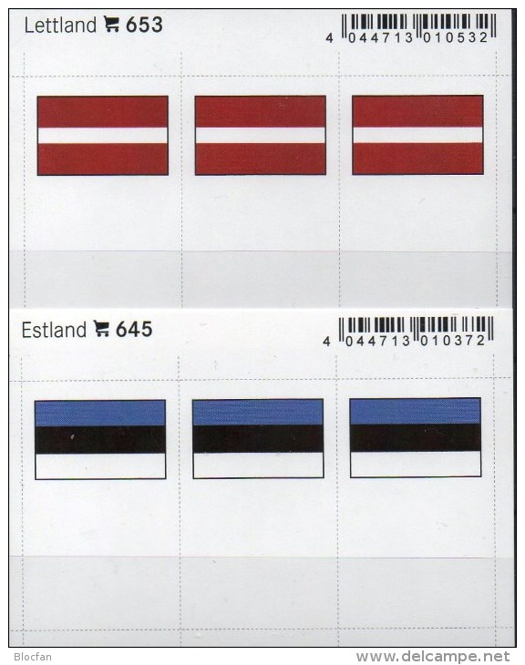 2x3 In Farbe Flaggen-Sticker Estland+Lettland 7€ Kennzeichnung Alben Karten Sammlung LINDNER 653+645 Flag Eesti LATVIA - Approval (stock) Cards