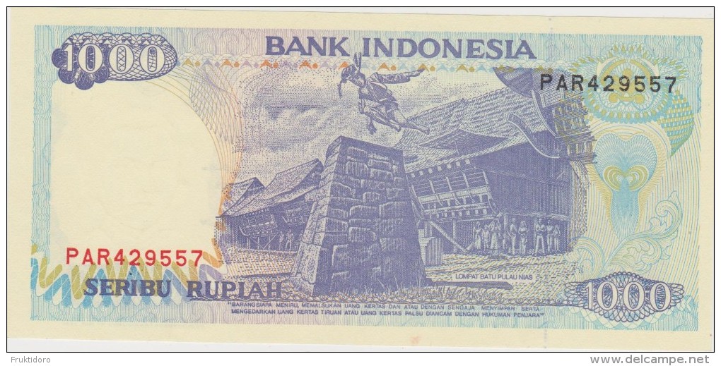 Banknote Indonesian 1000 Rupee 1998 - Stones Jumping Nias Islands - Lake Toba - Iran