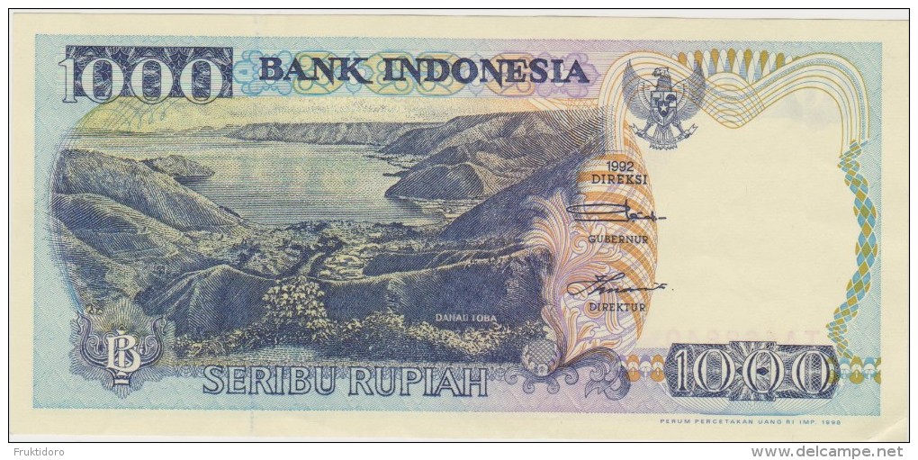 Banknote Indonesian 1000 Rupee 1998 - Stones Jumping Nias Islands - Lake Toba - Iran