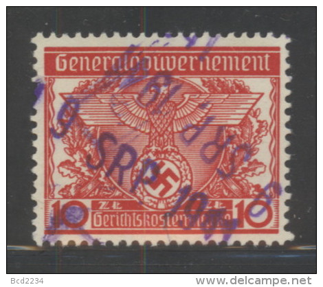 POLAND 1939 GENERAL GOUVERNMENT (WW2 3RD REICH OCCUPATION) GERICHTSKOSTEN (COURT REVENUE) 10ZL RED BF#06 - Steuermarken