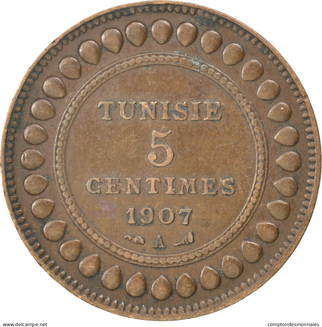 Monnaie, Tunisie, Muhammad Al-Nasir Bey, 5 Centimes, 1907, Paris, TTB, Bronze - Tunesien