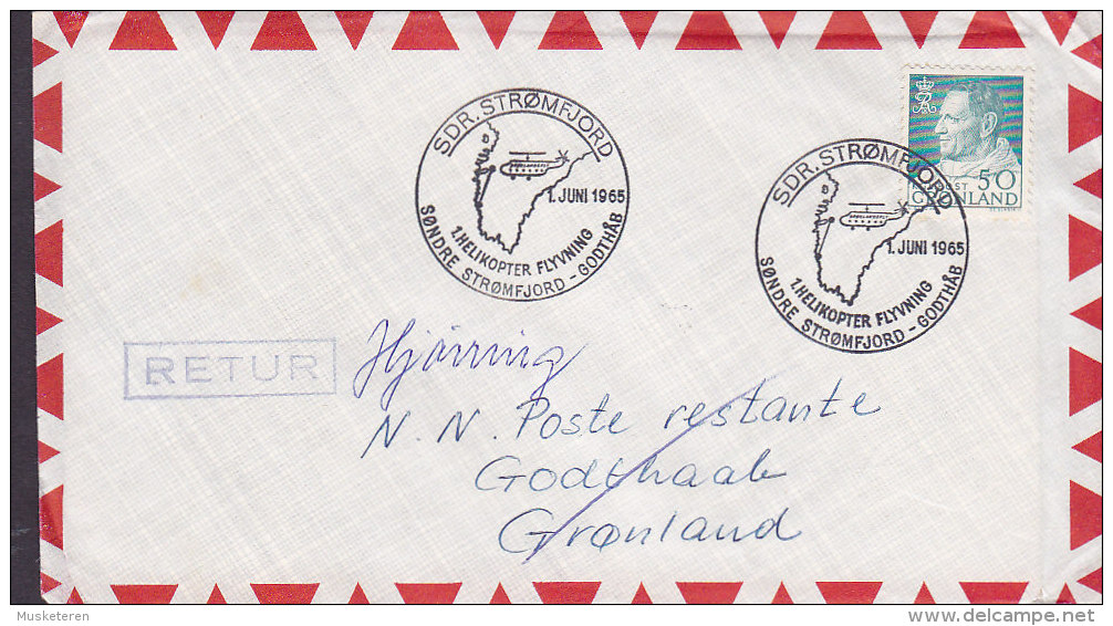 Greenland Airmail 1st Heicopter Flight SØNDRE STRØMFJORD - GODTHAAB 1965 Cover Brief RETUR Frederik IX. (Cz. Slania) - Briefe U. Dokumente