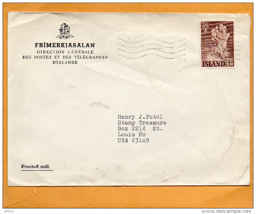 Iceland Old Cover Mailed To USA - Lettres & Documents