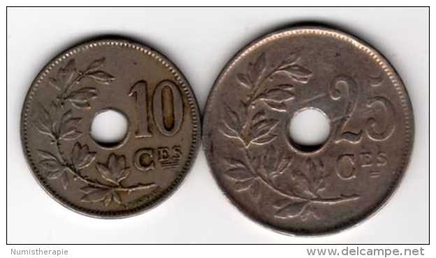 Belgique : 10 Centimes 1927 & 25 Centimes 1923 : Albert I : Français - Unclassified