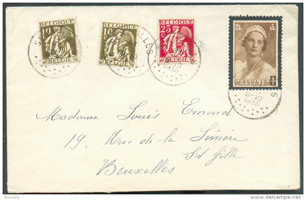 10 (x2) + 25 Centimes Cérès + 25 Centimes Reine Astrid Obl. Sc SENZEILLES Sur Lettre Du 31-III-1935 Vers Bruxelles - 989 - 1932 Cérès Et Mercure