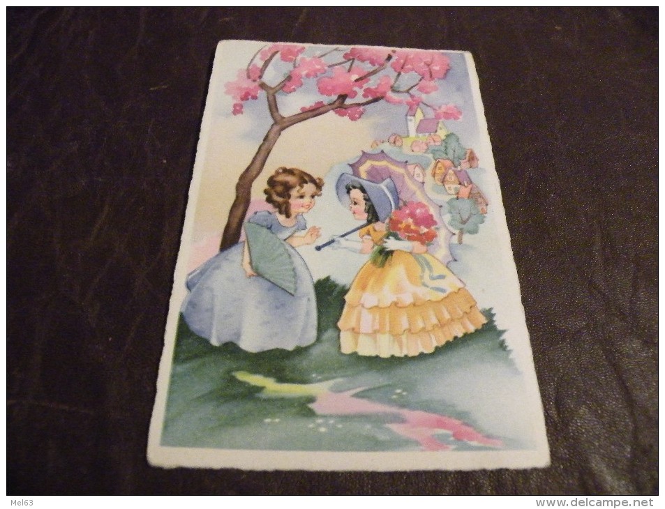 A118..CPA..Thème..enfants ..Petites Filles Avec Bouquet....rare Beau Plan Animé...non écrite - Humorous Cards